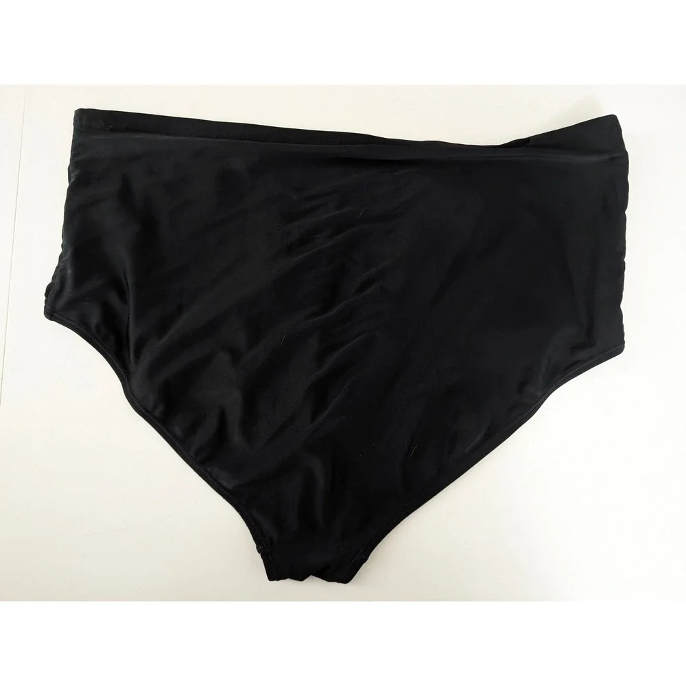 Old Navy Womens High Waisted Bikini Bottoms Black Solid Swim Briefs Mid Rise